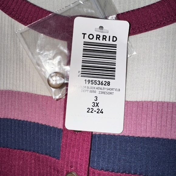 NWT Torrid Super Soft Rib Color Block Henley Short Elbow Sleeve Tee Size 3X 3 - Picture 3 of 7